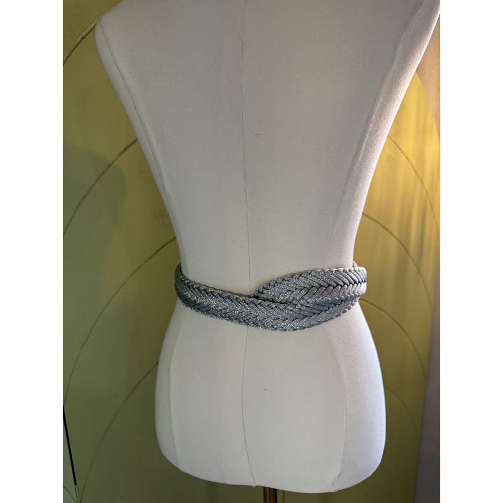 Metallic Silver Braided Belt Woven Adjustable Cord Silver Tone Buckle 43 Inch - Picture 4 of 5